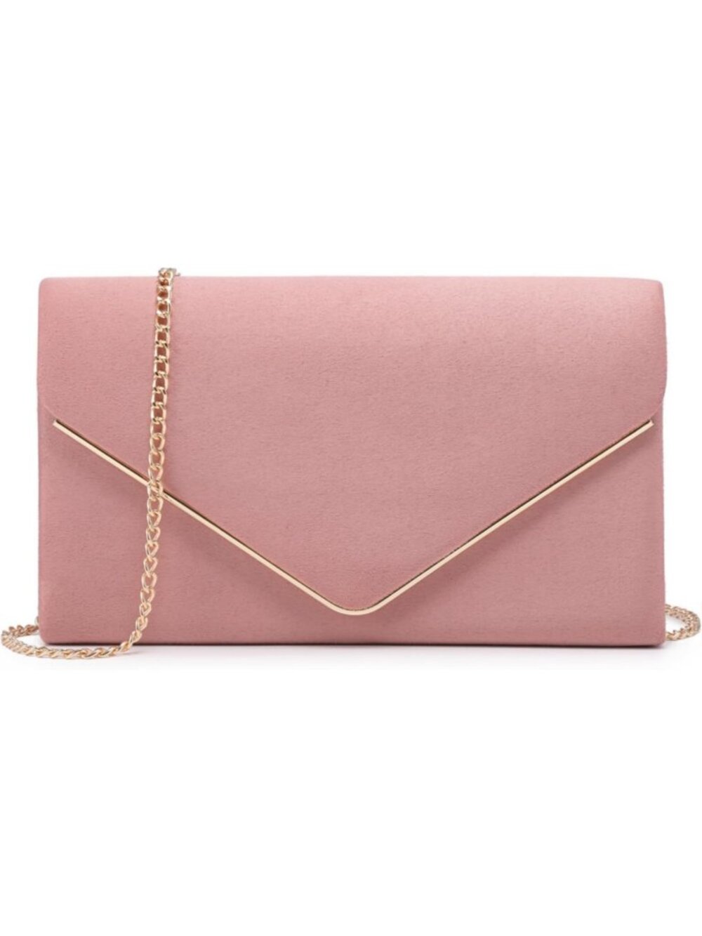 Women's Pink Faux Suede Clutch Purse Golden Chain Strap Evening Shoulder Bags